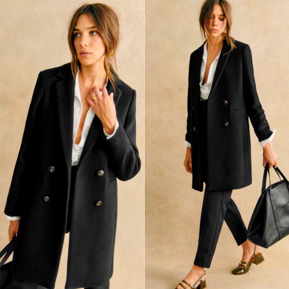 SEZANE BLACK WOOL JOHNSON COAT SIZE 34 US 2